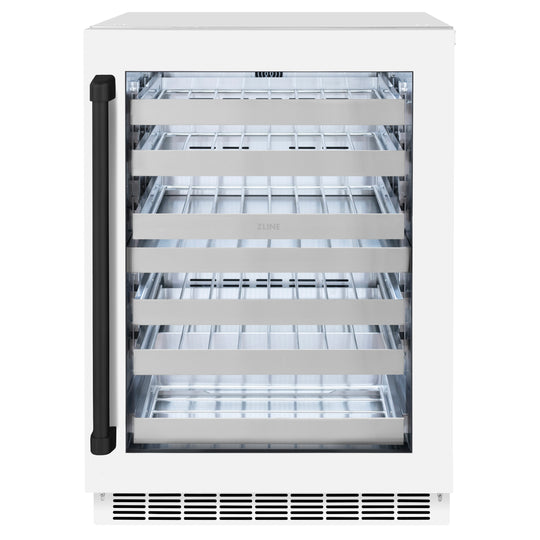 ZLINE Autograph Edition 24 in. Touchstone Dual Zone 44 Bottle Wine Cooler With White Matte Glass Door And Matte Black Handle (RWDOZ-WM-24-MB)