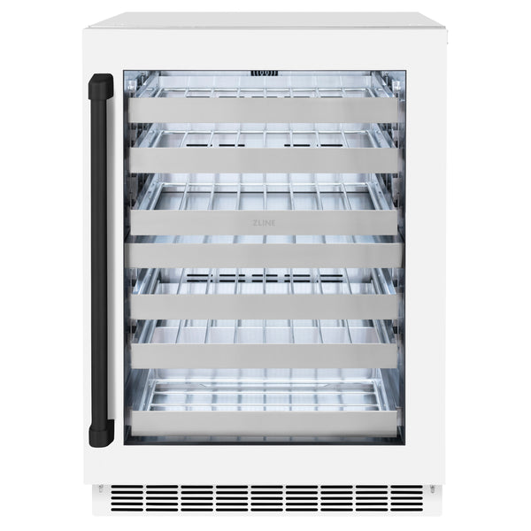 ZLINE Autograph Edition 24 in. Touchstone Dual Zone 44 Bottle Wine Cooler With White Matte Glass Door And Matte Black Handle (RWDOZ-WM-24-MB)
