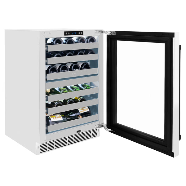 ZLINE Autograph Edition 24 in. Touchstone Dual Zone 44 Bottle Wine Cooler With White Matte Glass Door And Matte Black Handle (RWDOZ-WM-24-MB)