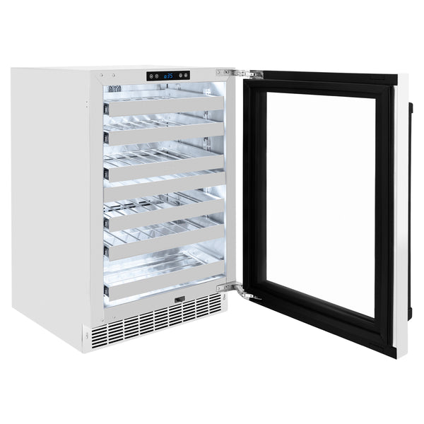 ZLINE Autograph Edition 24 in. Touchstone Dual Zone 44 Bottle Wine Cooler With White Matte Glass Door And Matte Black Handle (RWDOZ-WM-24-MB)