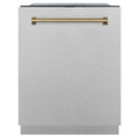 ZLINE Autograph Edition 24" Monument Series 3rd Rack Top Touch Control Tall Tub Dishwasher in Fingerprint Resistant Stainless Steel with Champagne Bronze Handle, 45dBa (DWMTZ-SN-24-CB)