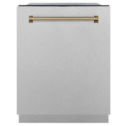 ZLINE Autograph Edition 24" Monument Series 3rd Rack Top Touch Control Tall Tub Dishwasher in Fingerprint Resistant Stainless Steel with Champagne Bronze Handle, 45dBa (DWMTZ-SN-24-CB)