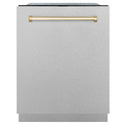 ZLINE Autograph Edition 24" Monument Series 3rd Rack Top Touch Control Tall Tub Dishwasher in Fingerprint Resistant Stainless Steel with Polished Gold Handle, 45dBa (DWMTZ-SN-24-G)