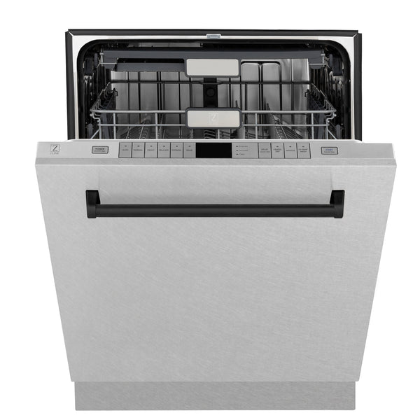 ZLINE Autograph Edition 24" Monument Series 3rd Rack Top Control Built-In Tall Tub Dishwasher in Fingerprint Resistant Stainless Steel with Matte Black Handle, 45dBa (DWMTZ-SN-24-MB)