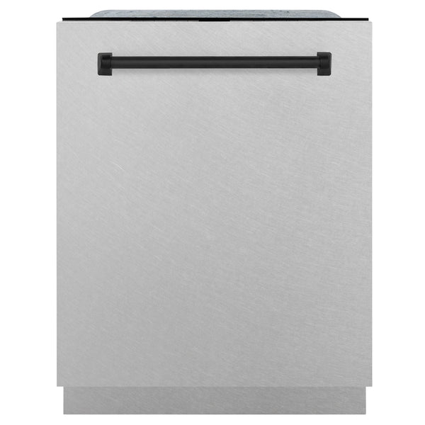 ZLINE Autograph Edition 24" Monument Series 3rd Rack Top Control Built-In Tall Tub Dishwasher in Fingerprint Resistant Stainless Steel with Matte Black Handle, 45dBa (DWMTZ-SN-24-MB)