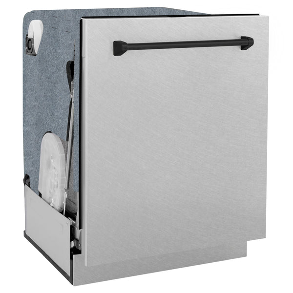 ZLINE Autograph Edition 24" Monument Series 3rd Rack Top Control Built-In Tall Tub Dishwasher in Fingerprint Resistant Stainless Steel with Matte Black Handle, 45dBa (DWMTZ-SN-24-MB)