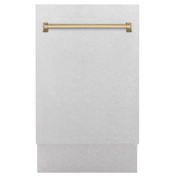 ZLINE Autograph Edition 18” Tallac Series 3rd Rack Top Control Built-In Dishwasher in Fingerprint Resistant Stainless Steel with Champagne Bronze Handle, 51dBa (DWVZ-SN-18-CB)
