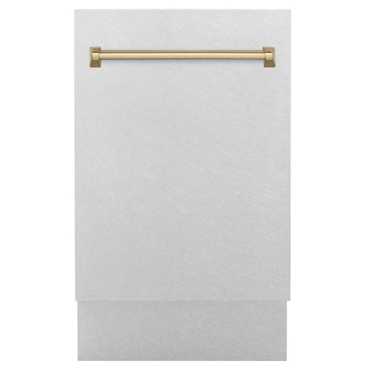 ZLINE Autograph Edition 18” Tallac Series 3rd Rack Top Control Built-In Dishwasher in Fingerprint Resistant Stainless Steel with Champagne Bronze Handle, 51dBa (DWVZ-SN-18-CB)