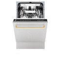 ZLINE Autograph Edition 18” Tallac Series 3rd Rack Top Control Built-In Dishwasher in Fingerprint Resistant Stainless Steel with Polished Gold Handle, 51dBa (DWVZ-SN-18-G)