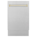 ZLINE Autograph Edition 18” Tallac Series 3rd Rack Top Control Built-In Dishwasher in Fingerprint Resistant Stainless Steel with Polished Gold Handle, 51dBa (DWVZ-SN-18-G)