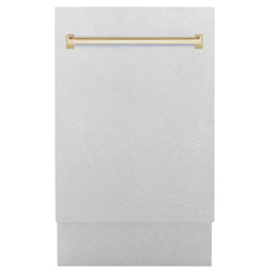 ZLINE Autograph Edition 18” Tallac Series 3rd Rack Top Control Built-In Dishwasher in Fingerprint Resistant Stainless Steel with Polished Gold Handle, 51dBa (DWVZ-SN-18-G)