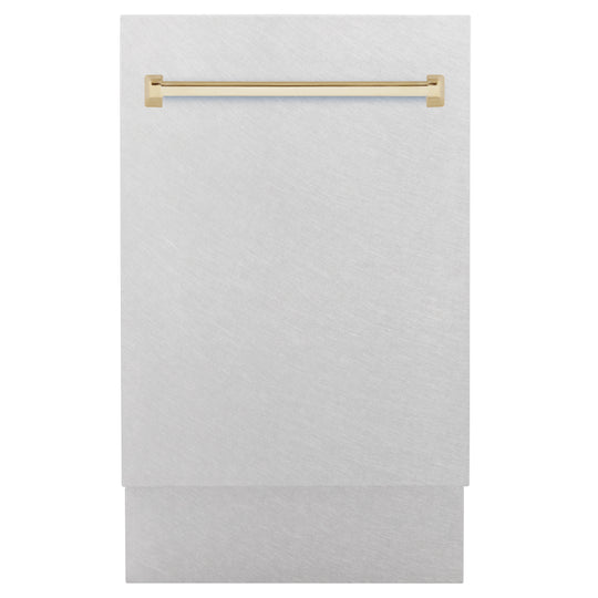 ZLINE Autograph Edition 18” Tallac Series 3rd Rack Top Control Built-In Dishwasher in Fingerprint Resistant Stainless Steel with Polished Gold Handle, 51dBa (DWVZ-SN-18-G)