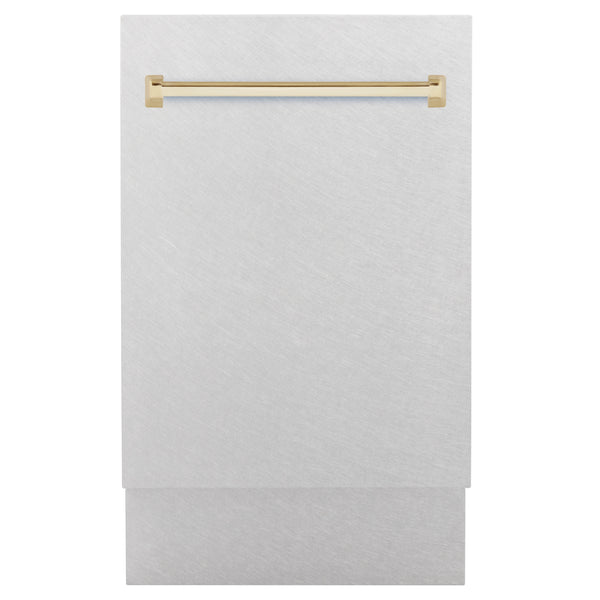 ZLINE Autograph Edition 18” Tallac Series 3rd Rack Top Control Built-In Dishwasher in Fingerprint Resistant Stainless Steel with Polished Gold Handle, 51dBa (DWVZ-SN-18-G)