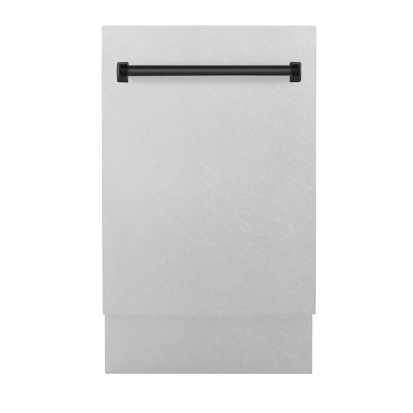ZLINE Autograph Edition 18” Tallac Series 3rd Rack Top Control Built-In Dishwasher in Fingerprint Resistant Stainless Steel with Matte Black Handle, 51dBa (DWVZ-SN-18-MB)