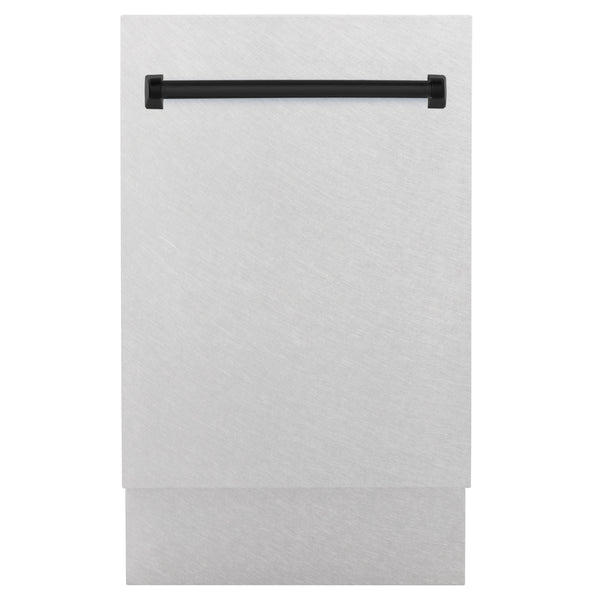 ZLINE Autograph Edition 18” Tallac Series 3rd Rack Top Control Built-In Dishwasher in Fingerprint Resistant Stainless Steel with Matte Black Handle, 51dBa (DWVZ-SN-18-MB)