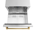 ZLINE Autograph Edition 24 in. Touchstone 168 Can Outdoor-Rated Dual Refrigerator Drawer with Satin Stainless Steel Doors and Polished Gold Handles (RDSOZ-SN-24-G)