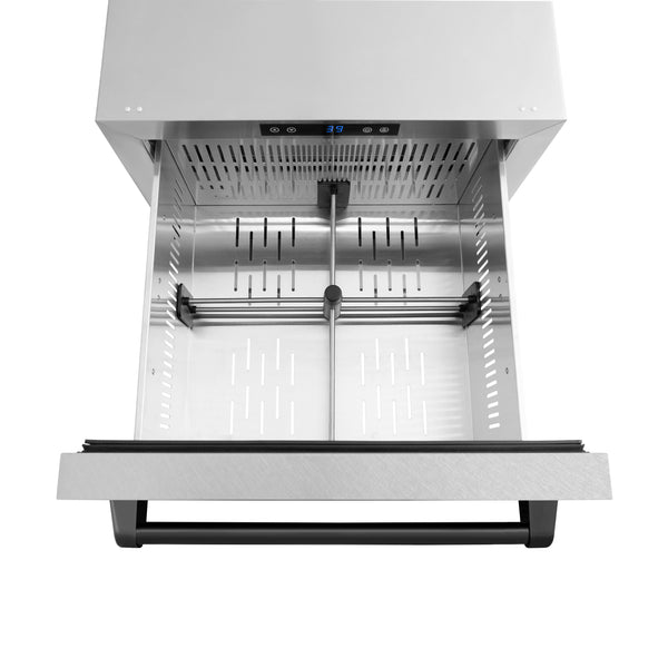 ZLINE Autograph Edition 24 in. Touchstone 168 Can Outdoor-Rated Dual Refrigerator Drawer with Satin Stainless Steel Doors and Matte Black Handles (RDSOZ-SN-24-MB)