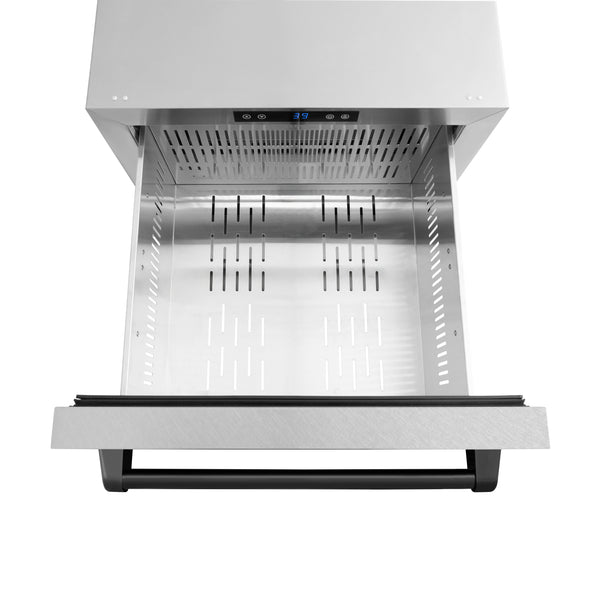 ZLINE Autograph Edition 24 in. Touchstone 168 Can Outdoor-Rated Dual Refrigerator Drawer with Satin Stainless Steel Doors and Matte Black Handles (RDSOZ-SN-24-MB)