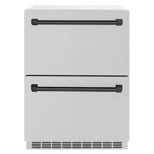ZLINE Autograph Edition 24 in. Touchstone 168 Can Outdoor-Rated Dual Refrigerator Drawer with Satin Stainless Steel Doors and Matte Black Handles (RDSOZ-SN-24-MB)