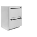 ZLINE Autograph Edition 24 in. Touchstone 168 Can Outdoor-Rated Dual Refrigerator Drawer with Satin Stainless Steel Doors and Matte Black Handles (RDSOZ-SN-24-MB)