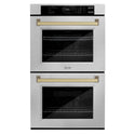 ZLINE 30 in. Autograph Edition Professional True Convection Double Wall Oven with Air Fry and Self Clean in Satin Stainless Steel with Champagne Bronze Handles (WADSZ-30-CB)