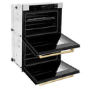 ZLINE 30 in. Autograph Edition Professional True Convection Double Wall Oven with Air Fry and Self Clean in Satin Stainless Steel with Champagne Bronze Handles (WADSZ-30-CB)