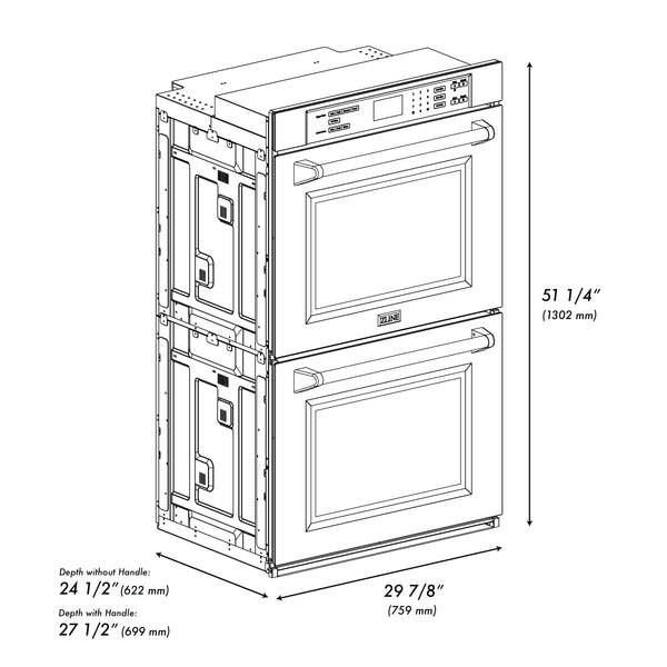 ZLINE 30 in. Autograph Edition Professional True Convection Double Wall Oven with Air Fry and Self Clean in Satin Stainless Steel with Polished Gold Handles (WADSZ-30-G)