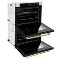 ZLINE 30 in. Autograph Edition Professional True Convection Double Wall Oven with Air Fry and Self Clean in Satin Stainless Steel with Polished Gold Handles (WADSZ-30-G)