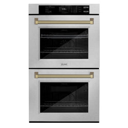 ZLINE Autograph Edition 30 in. Professional True Convection Double Wall Oven with Air Fry and Self Clean in Satin Stainless Steel with Champagne Bronze Helix Handles (WADSZ-30-KCB)