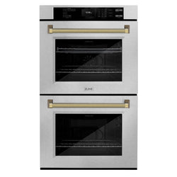 ZLINE Autograph Edition 30 in. Professional True Convection Double Wall Oven with Air Fry and Self Clean in Satin Stainless Steel with Polished Gold Helix Handles (WADSZ-30-KG)