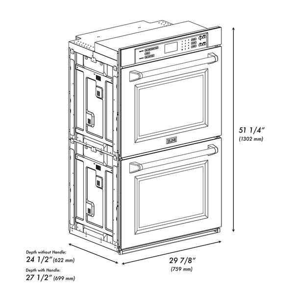 ZLINE Autograph Edition 30 in. Professional True Convection Double Wall Oven with Air Fry and Self Clean in Satin Stainless Steel with Polished Nickel Helix Handles (WADSZ-30-KPN)