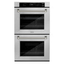 ZLINE Autograph Edition 30 in. Professional True Convection Double Wall Oven with Air Fry and Self Clean in Satin Stainless Steel with Polished Nickel Helix Handles (WADSZ-30-KPN)