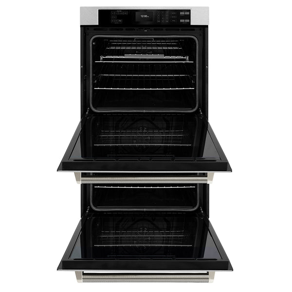 ZLINE Autograph Edition 30 in. Professional True Convection Double Wall Oven with Air Fry and Self Clean in Satin Stainless Steel with Polished Nickel Helix Handles (WADSZ-30-KPN)