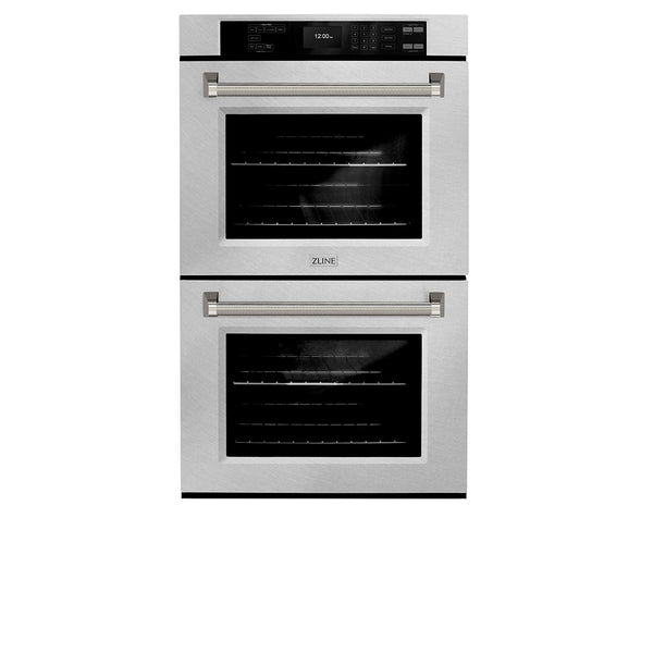 ZLINE Autograph Edition 30 in. Professional True Convection Double Wall Oven with Air Fry and Self Clean in Satin Stainless Steel with Polished Nickel Helix Handles (WADSZ-30-KPN)