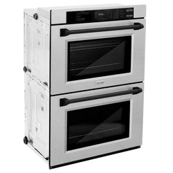 ZLINE 30 in. Autograph Edition Professional True Convection Double Wall Oven with Air Fry and Self Clean in Satin Stainless Steel with Matte Black Handles (WADSZ-30-MB)