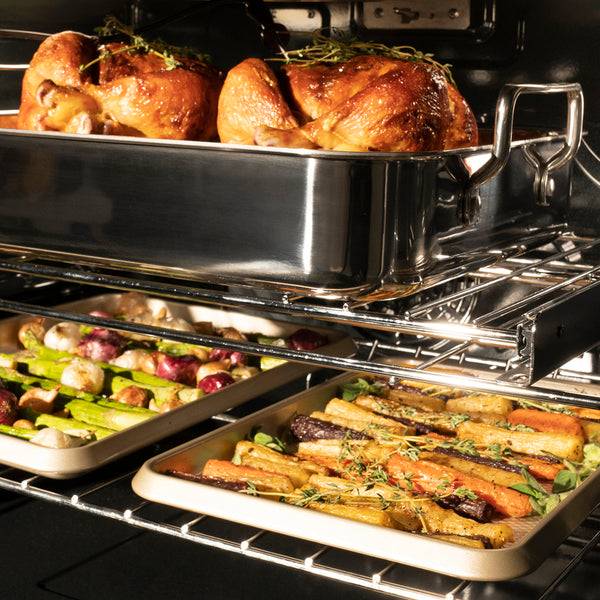 ZLINE 30 in. Autograph Edition Professional True Convection Single Wall Oven with Air Fry and Self Clean in Satin Stainless Steel with Champagne Bronze Handle (WASSZ-30-CB)
