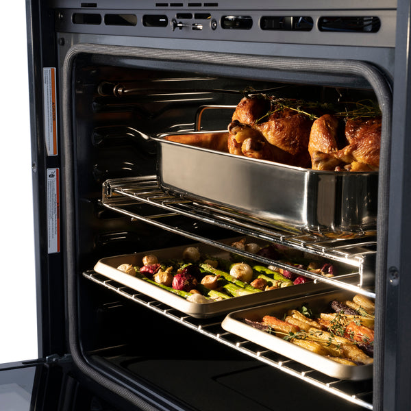 ZLINE 30 in. Autograph Edition Professional True Convection Single Wall Oven with Air Fry and Self Clean in Satin Stainless Steel with Champagne Bronze Handle (WASSZ-30-CB)