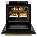 ZLINE 30 in. Autograph Edition Professional True Convection Single Wall Oven with Air Fry and Self Clean in Satin Stainless Steel with Polished Gold Handle (WASSZ-30-G)