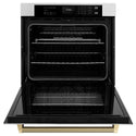 ZLINE Autograph Edition 30 in. Professional True Convection Single Wall Oven with Air Fry and Self Clean in Satin Stainless Steel with Champagne Bronze Helix Handle (WASSZ-30-KCB)