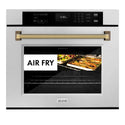 ZLINE Autograph Edition 30 in. Professional True Convection Single Wall Oven with Air Fry and Self Clean in Satin Stainless Steel with Polished Gold Helix Handle (WASSZ-30-KG)