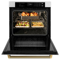ZLINE Autograph Edition 30 in. Professional True Convection Single Wall Oven with Air Fry and Self Clean in Satin Stainless Steel with Polished Gold Helix Handle (WASSZ-30-KG)