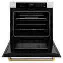 ZLINE Autograph Edition 30 in. Professional True Convection Single Wall Oven with Air Fry and Self Clean in Satin Stainless Steel with Polished Gold Helix Handle (WASSZ-30-KG)