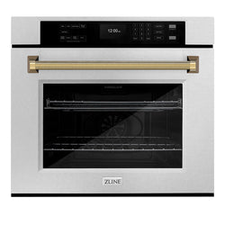 ZLINE Autograph Edition 30 in. Professional True Convection Single Wall Oven with Air Fry and Self Clean in Satin Stainless Steel with Polished Gold Helix Handle (WASSZ-30-KG)