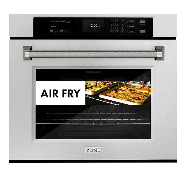 ZLINE Autograph Edition 30 in. Professional True Convection Single Wall Oven with Air Fry and Self Clean in Satin Stainless Steel with Polished Nickel Helix Handle (WASSZ-30-KPN)