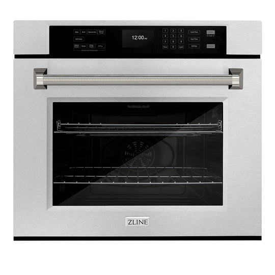 ZLINE Autograph Edition 30 in. Professional True Convection Single Wall Oven with Air Fry and Self Clean in Satin Stainless Steel with Polished Nickel Helix Handle (WASSZ-30-KPN)