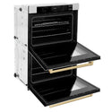 ZLINE 30 in. Autograph Edition Professional True Convection Double Wall Oven with Air Fry and Self Clean in Satin Stainless Steel with White Matte Doors and Champagne Bronze Handles (WADSZ-WM-30-CB)