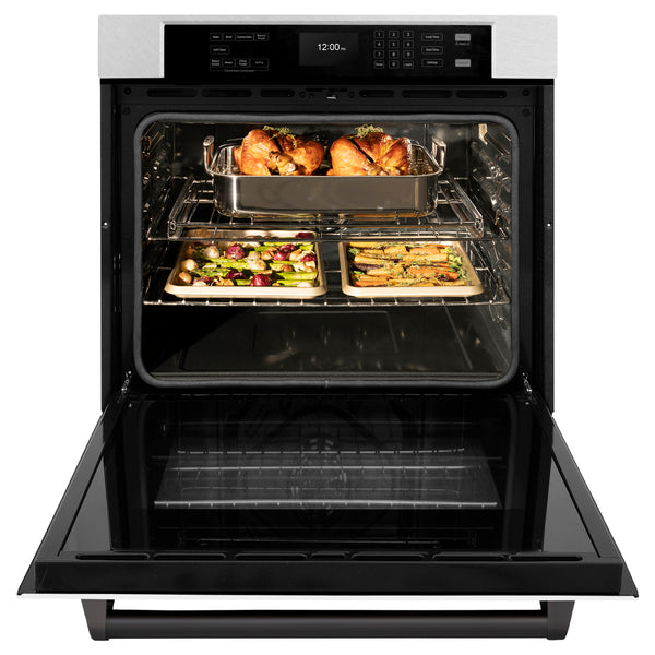 ZLINE 30 in. Autograph Edition Professional True Convection Single Wall Oven with Air Fry and Self Clean in Satin Stainless Steel with White Matte Door and Matte Black Handle (WASSZ-WM-30-MB)