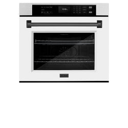 ZLINE 30 in. Autograph Edition Professional True Convection Single Wall Oven with Air Fry and Self Clean in Satin Stainless Steel with White Matte Door and Matte Black Handle (WASSZ-WM-30-MB)