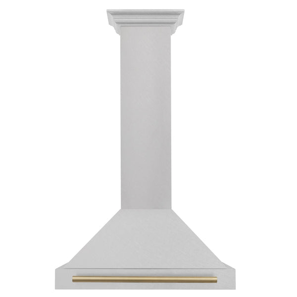 ZLINE 30 in. Autograph Edition Convertible Fingerprint Resistant Satin Stainless Steel Range Hood with Champagne Bronze Handle (KB4SNZ-30-CB)