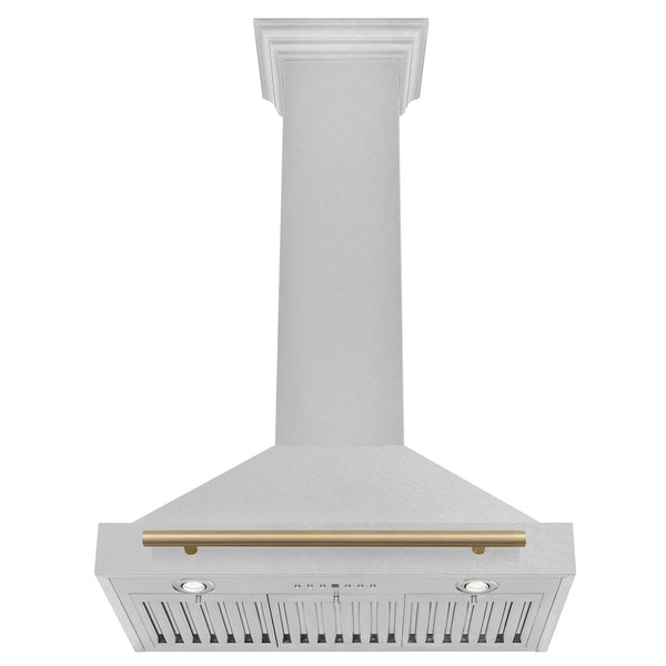 ZLINE 30 in. Autograph Edition Convertible Fingerprint Resistant Satin Stainless Steel Range Hood with Champagne Bronze Handle (KB4SNZ-30-CB)